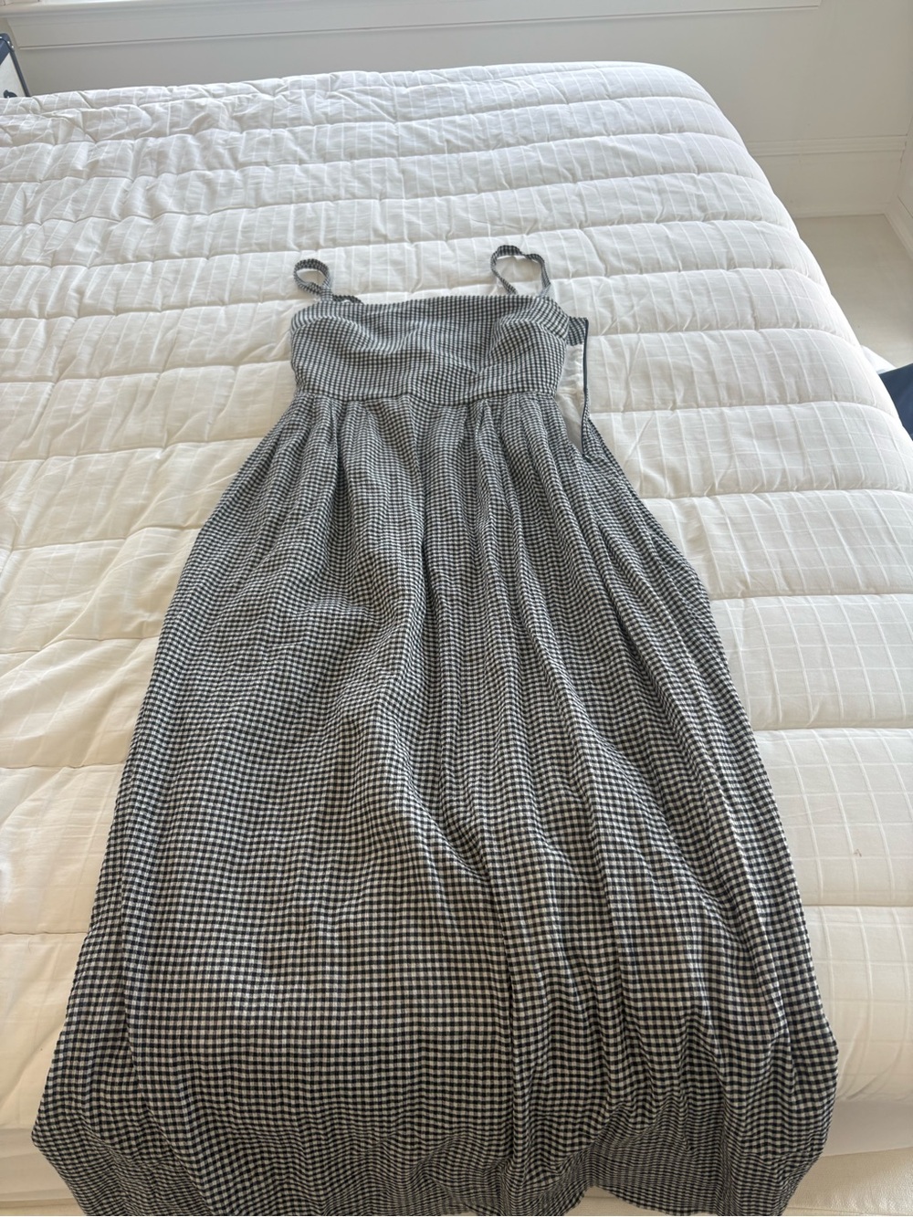 Jenni Kayne Navy and White Gingham Midi Dress with Spaghetti Straps